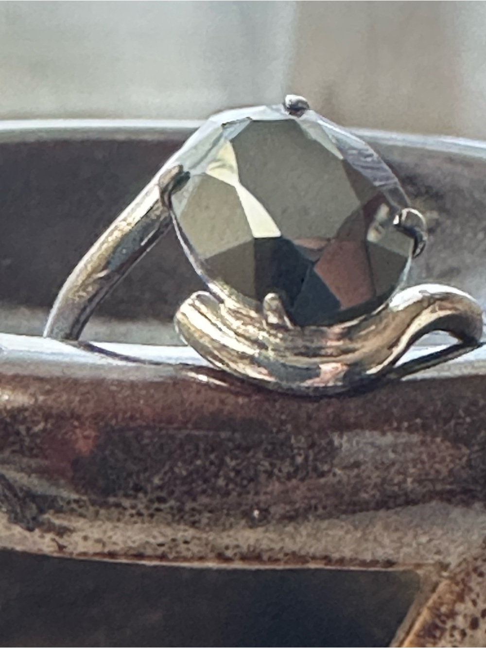 Sterling Silver Ring with Faceted Black Hematite Stone